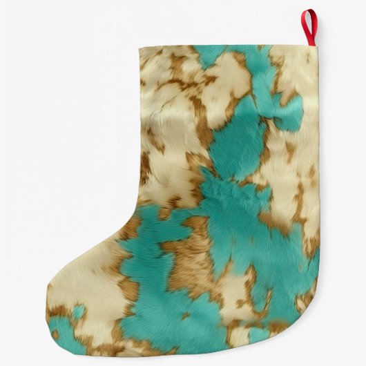 Turquoise bruin crème dierlijk Koeienhuid Western Grote Kerstsok (Achterkant)