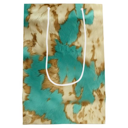Turquoise bruin crème dierlijk Koeienhuid Western Medium Cadeauzakje (Achterkant)