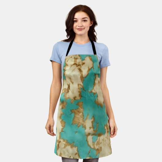 Turquoise bruin crème dierlijk Koeienhuid Western Schort (Gedragen)