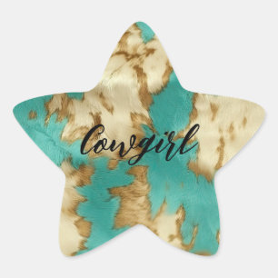 Turquoise bruin crème dierlijk Koeienhuid Western Ster Sticker