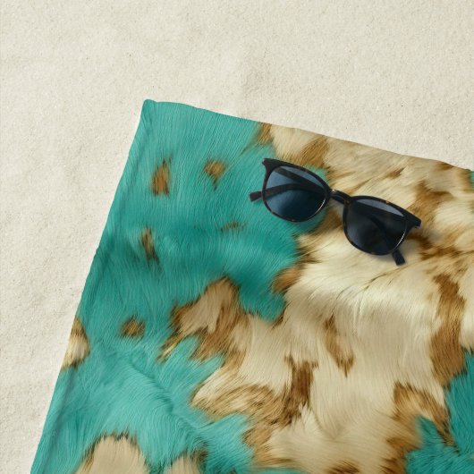 Turquoise bruin crème dierlijk Koeienhuid Western Strandlaken (In situ)