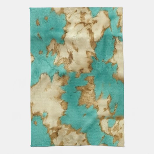 Turquoise bruin crème dierlijk Koeienhuid Western Theedoek (Verticaal)