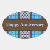 Turquoise Bruin Gelukkig Jubileum Ovale Sticker (Voorkant)