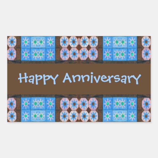 Turquoise Bruin Gelukkig Jubileum Rechthoekige Sticker (Voorkant)