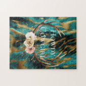 Turquoise Bruin Goud Koeienhuid Deer Antlers Flora Legpuzzel (Horizontaal)