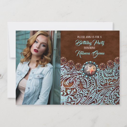 turquoise bruin land western verjaardagsfeestje kaart (Voorkant)