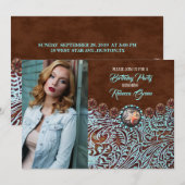 turquoise bruin land western verjaardagsfeestje kaart (Voorkant / Achterkant)