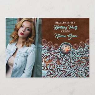 turquoise bruin land western verjaardagsfeestje kaart