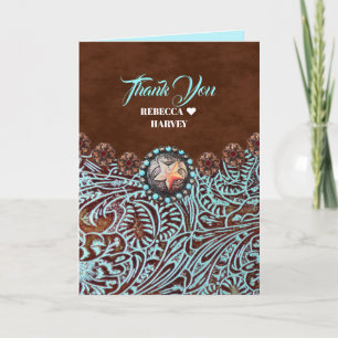 turquoise bruin land westerne bruiloft dank u bedankkaart