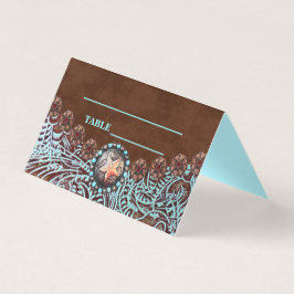 turquoise bruin land westerne bruiloft Place Card Visitekaartje
