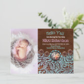 turquoise bruin land westerne Geboorteaankondiging Aankondiging (Staand voorkant)