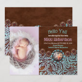 turquoise bruin land westerne Geboorteaankondiging Aankondiging (Voorkant / Achterkant)