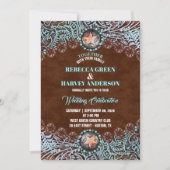 turquoise bruin leder land westerne bruiloft kaart (Voorkant)