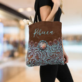 Turquoise bruin lederen cowboyland western tote bag