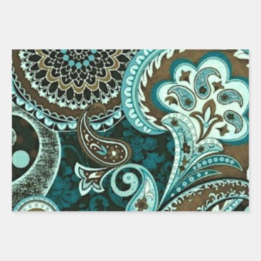 Turquoise Bruin  Paisley 2022 Inpakpapier Vel (Voorkant 2)