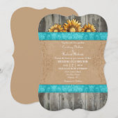 Turquoise Bruin Rustieke Zonnebloem bruiloft Uitno Kaart (Voorkant / Achterkant)