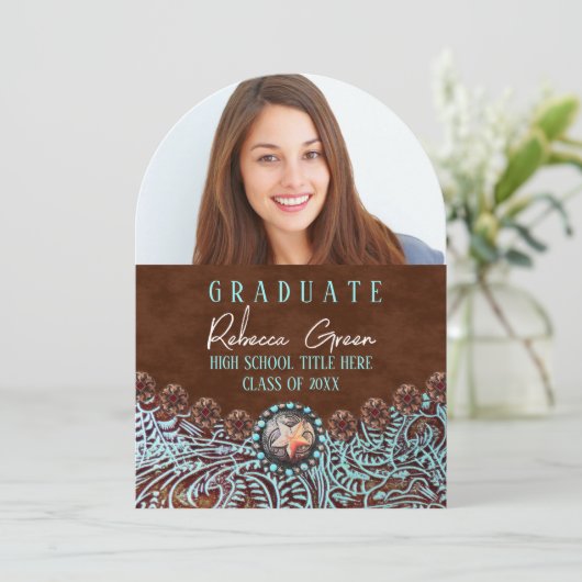 Turquoise Bruin Western Land Afstuderen Foto Kaart (Staand voorkant)