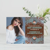 turquoise bruin western land BAT MITZVAH Kaart (Staand voorkant)