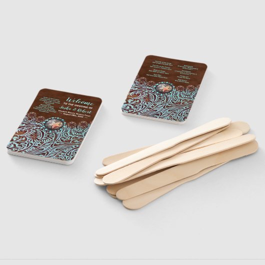 turquoise bruin western land bruiloft programma's handwaaier (Niet-gemonteerd)