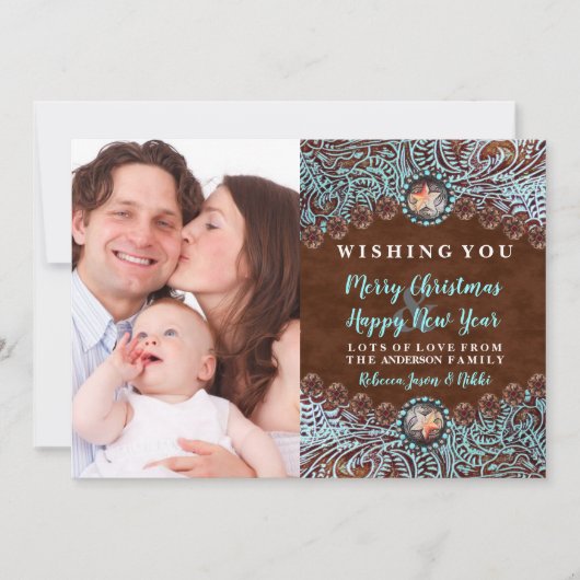 turquoise bruin western land kerstfoto feestdagenkaart (Voorkant)