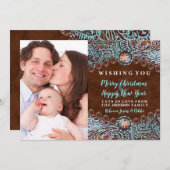 turquoise bruin western land kerstfoto feestdagenkaart (Voorkant / Achterkant)