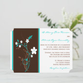 Turquoise, bruin, White Floral Wedding Invitation Kaart (Staand voorkant)