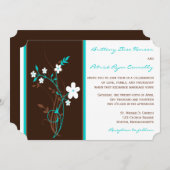 Turquoise, bruin, White Floral Wedding Invitation Kaart (Voorkant / Achterkant)