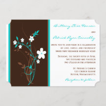 Turquoise, bruin, White Floral Wedding Invitation