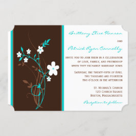 Turquoise, bruin, White Floral Wedding Invitation Kaart