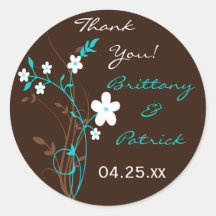 Turquoise Bruin Wit Bloemen 1.5"Bruiloft Sticker