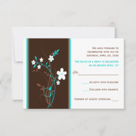 Turquoise, Bruin, Witte Bloemen Bruiloft RSVP Kaar Kaart