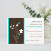 Turquoise, Bruin, Witte Bloemen Bruiloft RSVP Kaar Kaart (Staand voorkant)