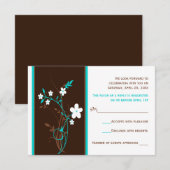 Turquoise, Bruin, Witte Bloemen Bruiloft RSVP Kaar Kaart (Voorkant / Achterkant)
