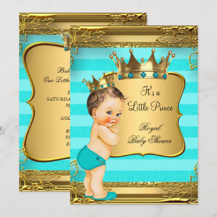 Turquoise Bruine Baby Shower Prins Baby Jongen Kaart