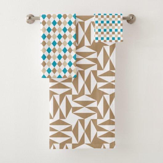 TURQUOISE BRUINE & BRUINE PATRONEN BAD HANDDOEK (Insitu)