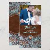 turquoise bruine country western bruiloft dank je bedankkaart (Voorkant / Achterkant)