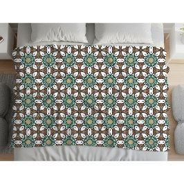 Turquoise, bruine en witte geometrische mandala fleece deken