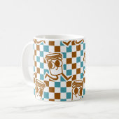 Turquoise & Bruine Koffie Check Koffiemok (Voorkant links)