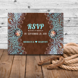 turquoise bruine land westerse bruiloft RSVP Uitnodiging Briefkaart