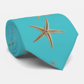 Turquoise Bruine Magere Zeester Stropdas (Opgerold)
