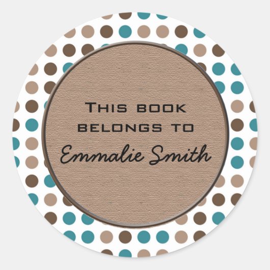 Turquoise Bruine Stip Boek Naam Sticker (Voorkant)