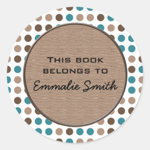 Turquoise Bruine Stip Boek Naam Sticker