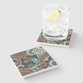 Turquoise Bruine Vintage Paisley Stenen Onderzetter
