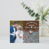 turquoise bruine westerse bruiloft save the date aankondigingskaart (Staand voorkant)