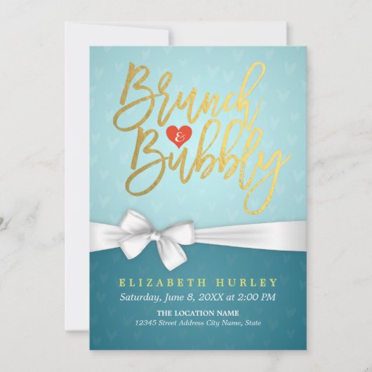 Turquoise Brunch & Bubble Bridal Shower Invitation Kaart (Voorkant)