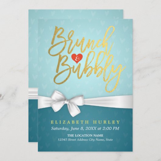 Turquoise Brunch & Bubble Bridal Shower Invitation Kaart (Voorkant / Achterkant)