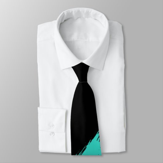 Turquoise Brush Modern Black Background Stropdas (Gebonden)