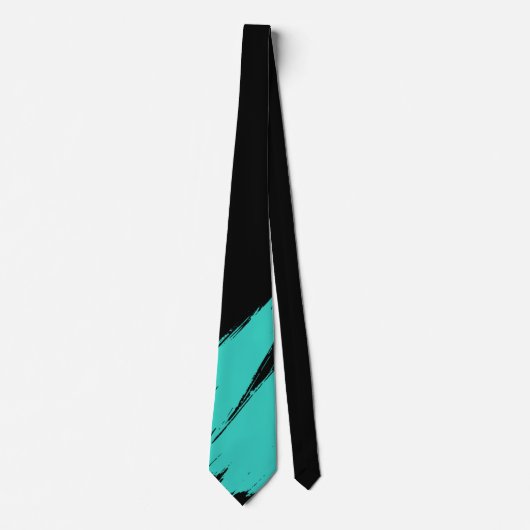 Turquoise Brush Modern Black Background Stropdas (Voorkant)