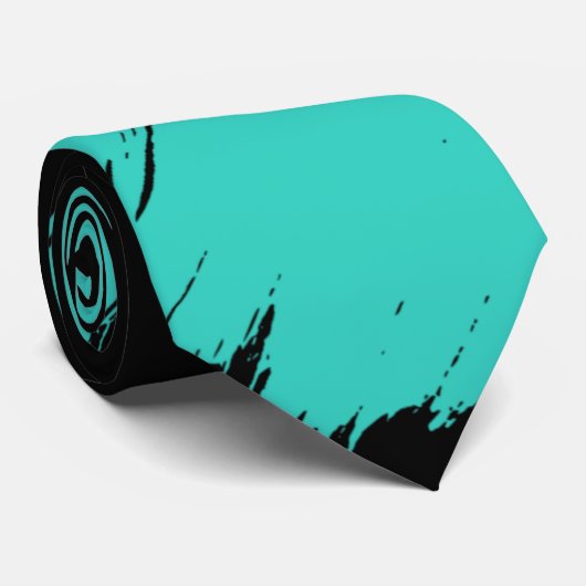 Turquoise Brush Modern Black Background Stropdas (Opgerold)