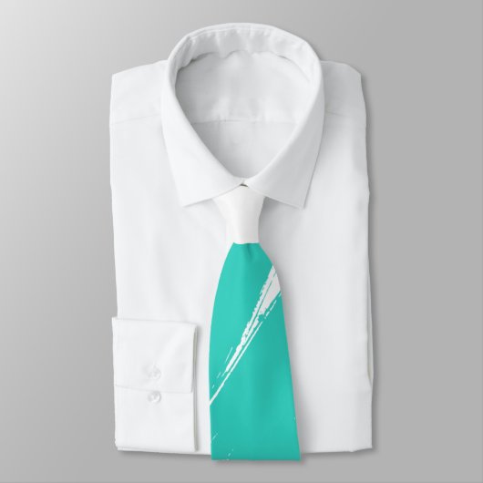 Turquoise Brush Modern White Achtergrond Stropdas (Gebonden)